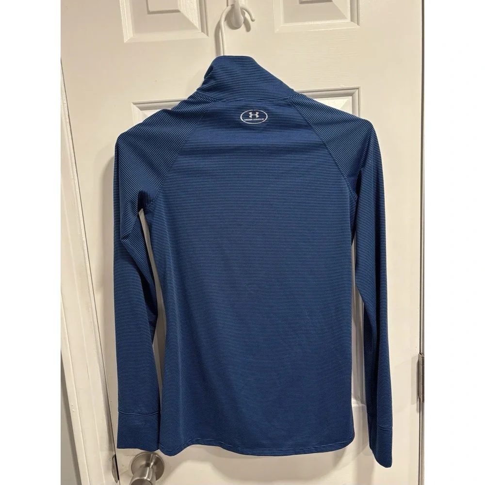 Under Armour Semi-Fitted 1/4 Zip Long Sleeve Striped Blue & Black Long Shirt XS